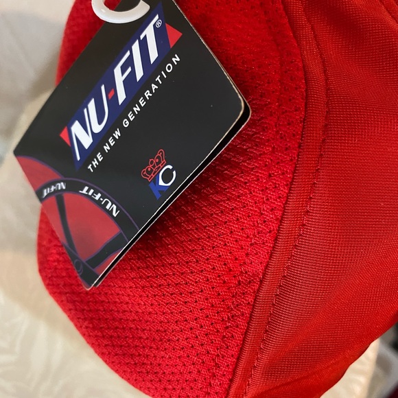 Nu-Fit Red Baseball Curved Satin Trimmed Visor hat - Picture 4 of 6
